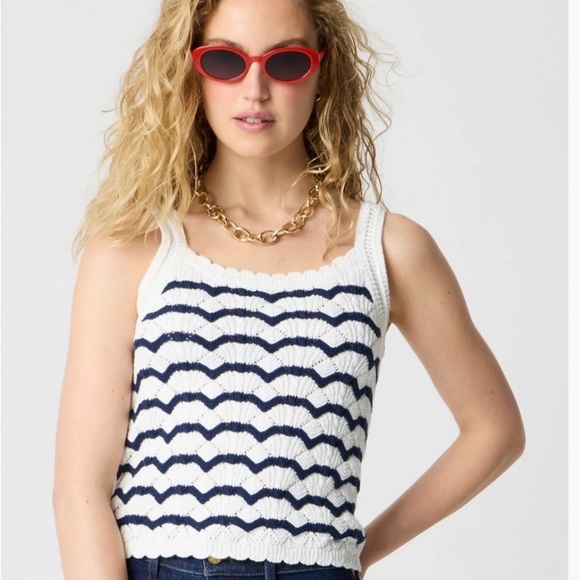 J. Crew Tops - J Crew Striped squareneck crochet tank top NWT Size XXL